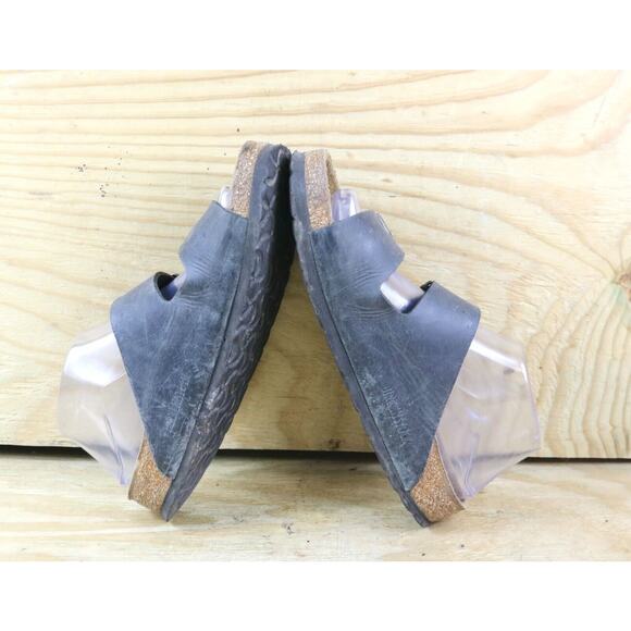 Birkenstock Sandals Womens 7 Black Gray Faded Leather Arizona 2 Buckle 38 Slide - Picture 4 of 7